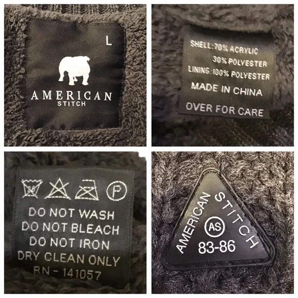 American Stitch Mens Cable Knit Sweater Jacket Size L Fleece Lined Plush Zip Up - Picture 11 of 13